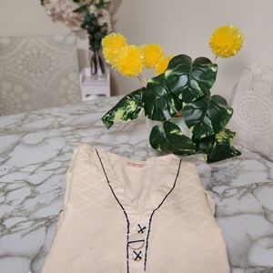 Cream Blouse with Blue Embroidery
